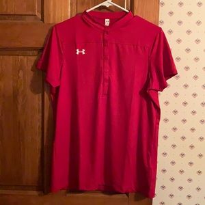 Under Armour Shortsleeved Half Buttoned Red Top Size Medium